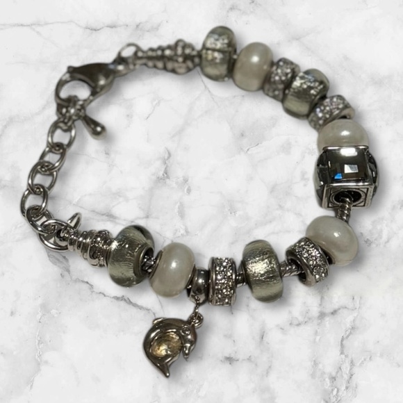 💎💟Vintage Silver Charm Bracelet with Pearls - Picture 2 of 10